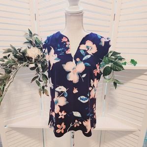 41 HAWTHORNE NAVY PEACH AND LIGHT BLUE V NECK MED RUFFLE SLEEVE